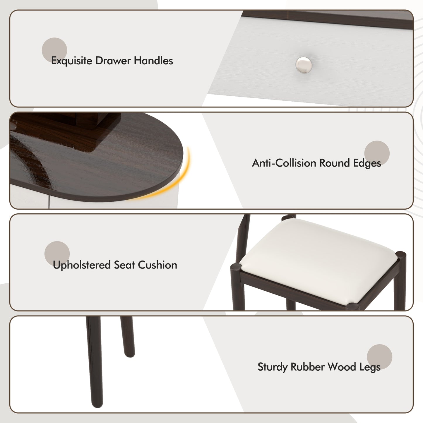 Makeup Vanity Table With LED Mirror, 3 Drawers, Brown, White Makeup Vanities at Gallery Canada