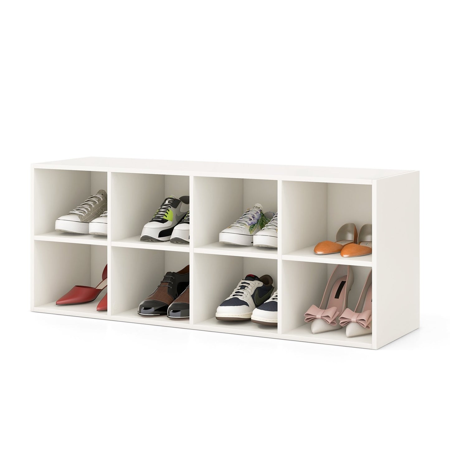 8 Cubbies Shoe Organizer with 500 LBS Weight Capacity, White