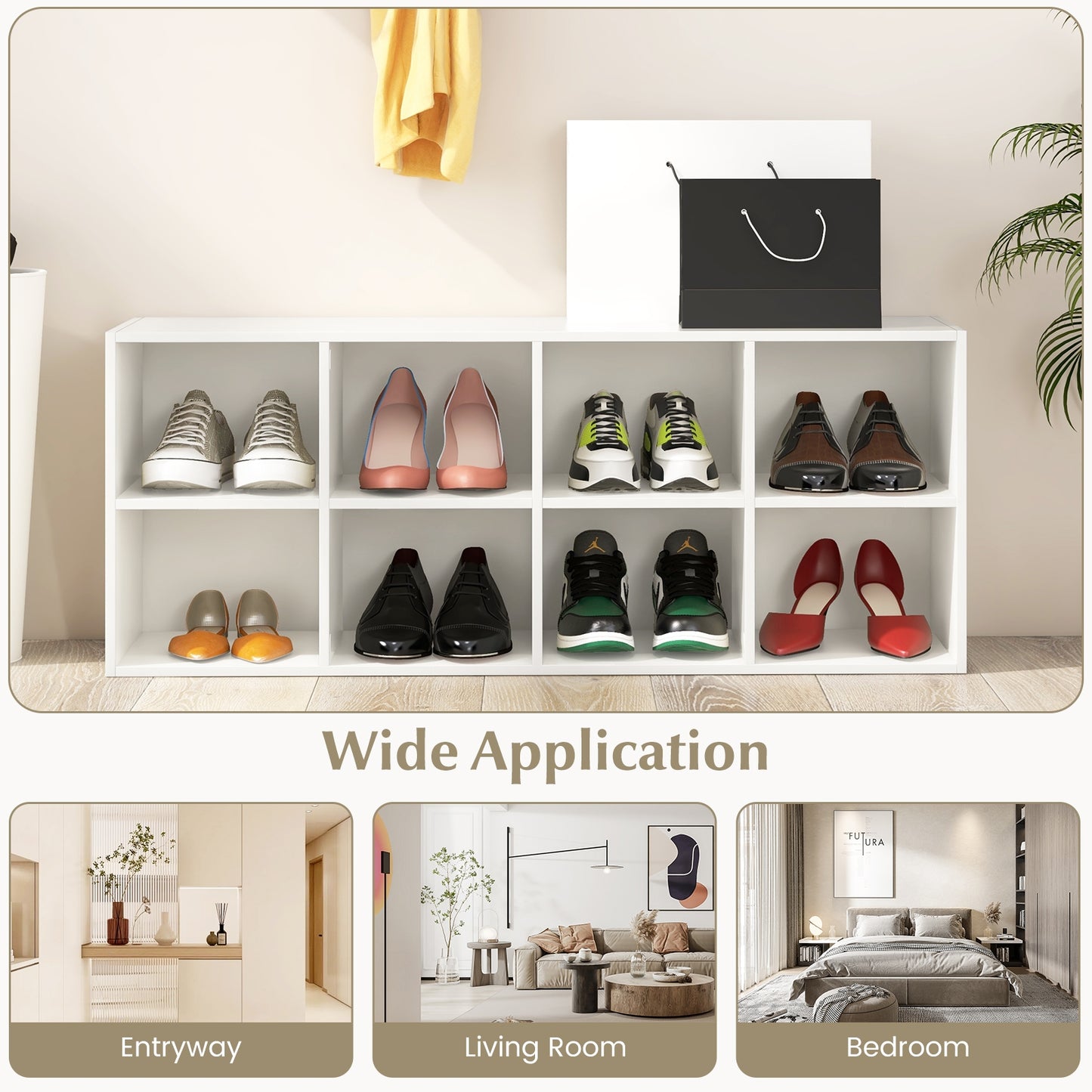 8 Cubbies Shoe Organizer, 500 LBS Weight Capacity, White Shoe Racks & Storage Benches at Gallery Canada