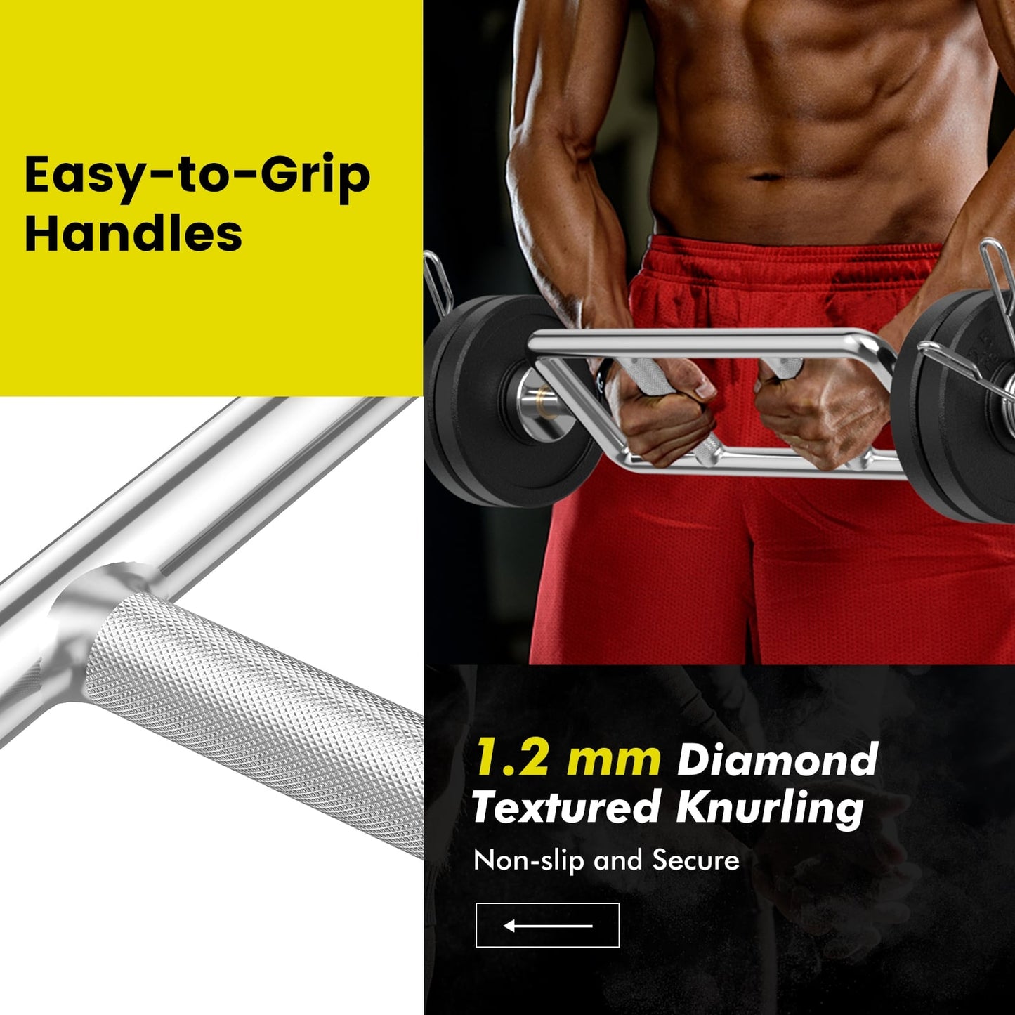 Olympic Triceps Bar, 700 LBS, Knurled Handles, Silver Weights Accessories at Gallery Canada