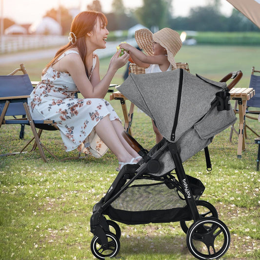 Lightweight Infant Stroller, 5-Point Harness, Adjustable Backrest, Gray