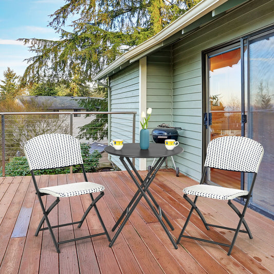 3 Piece Patio Rattan Bistro Set, Round Dining Table, 2 Chairs, White, Black Patio Conversation Sets Black & White at Gallery Canada