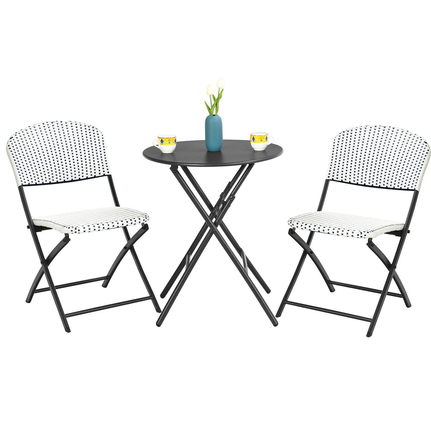 3 Piece Patio Rattan Bistro Set, Round Dining Table, 2 Chairs, White, Black Patio Conversation Sets at Gallery Canada