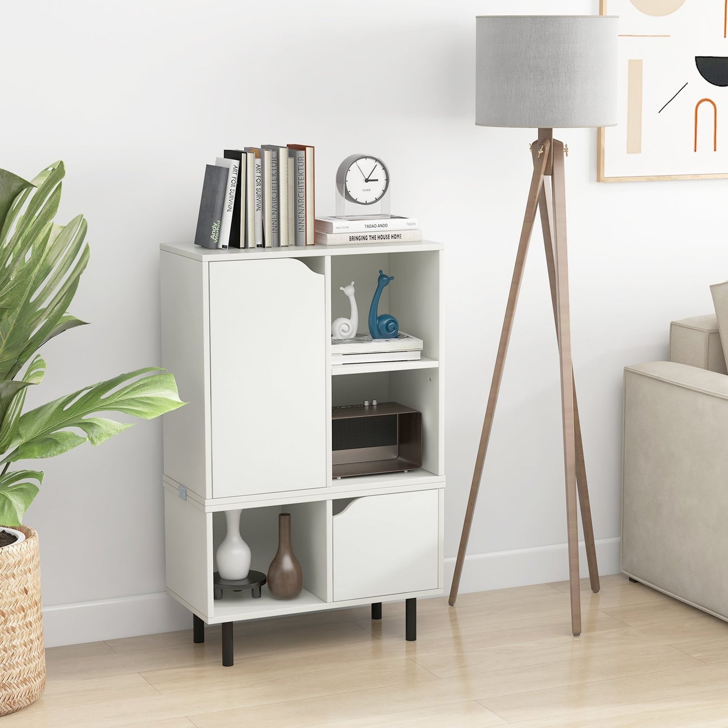 Stackable Bookcase with Adjustable Shelf and Cubes, White at Gallery Canada