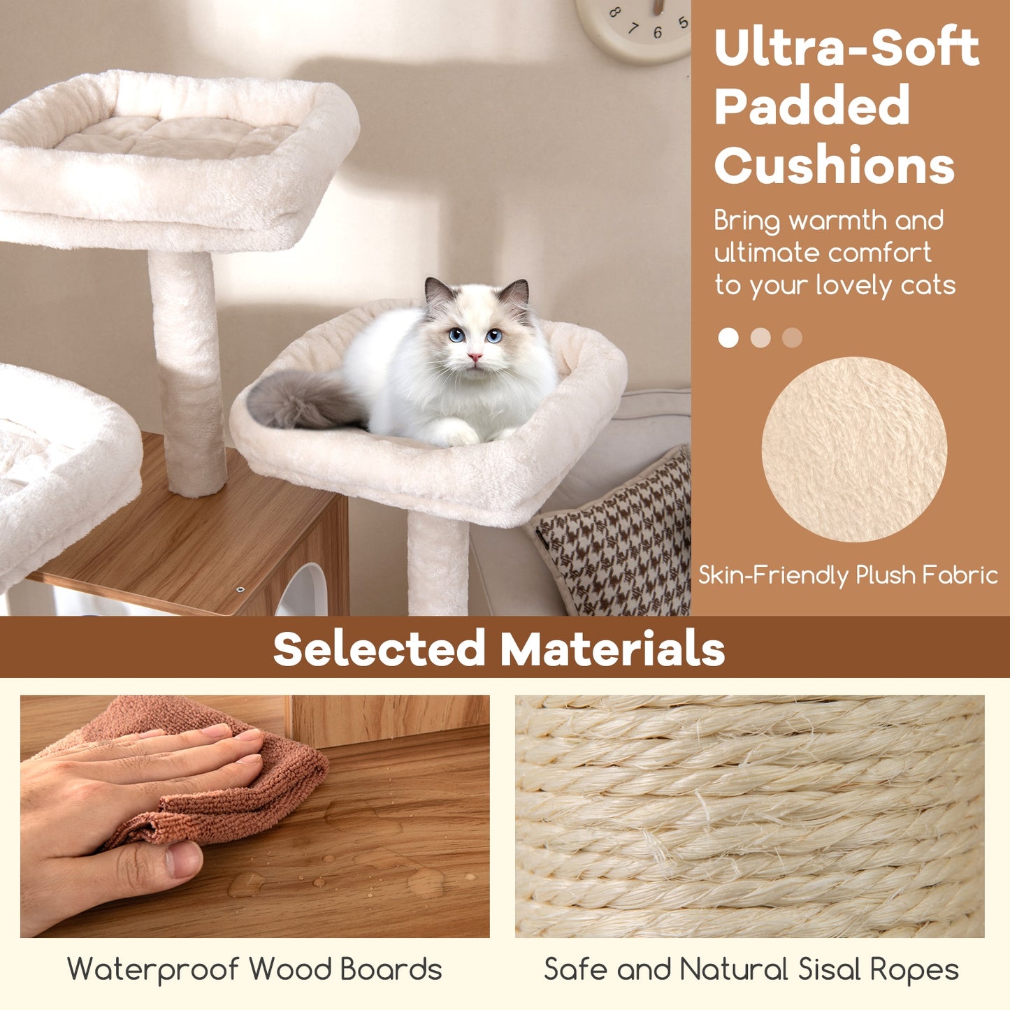 68 Inch Cat Tree, 3 Padded Perches Condo, Sisal Scratching Posts, Natural Cat Trees Condos & Scratchers at Gallery Canada