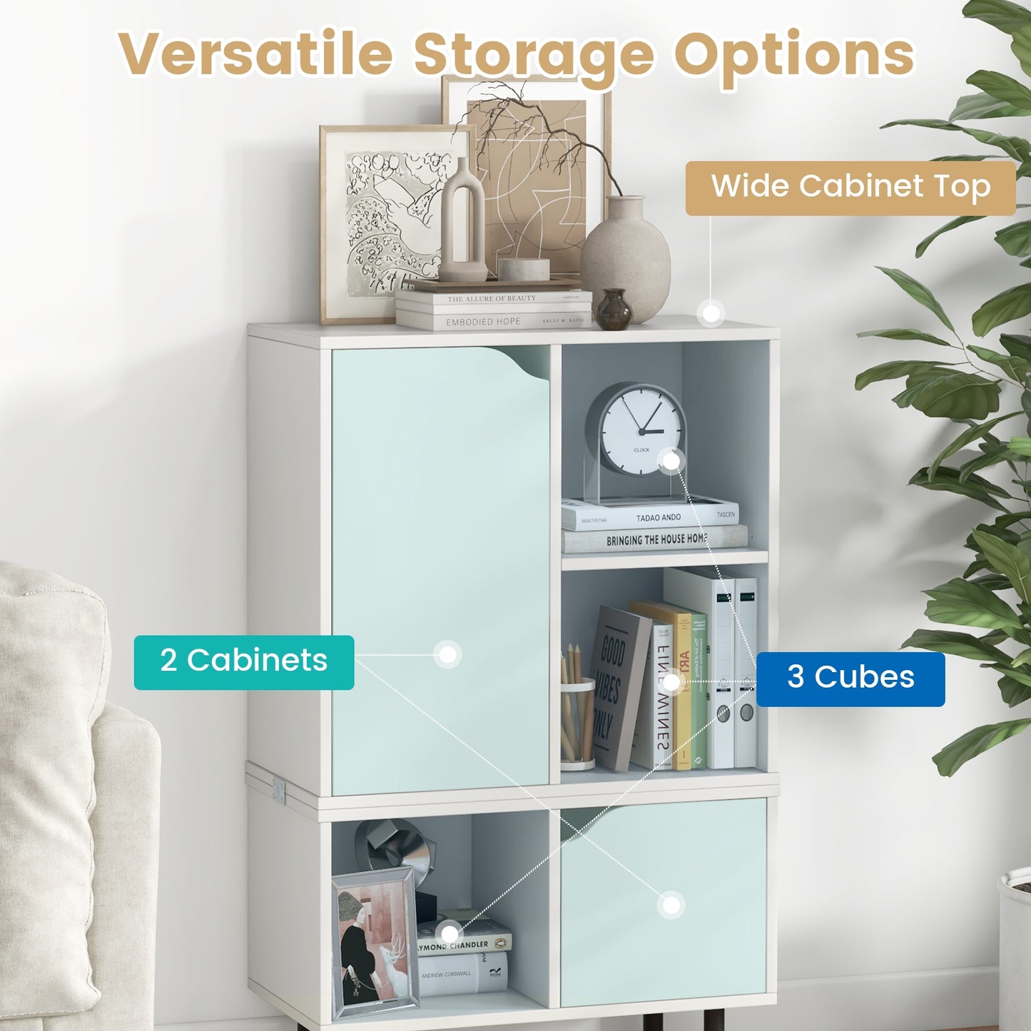 Stackable Bookcase with Adjustable Shelf and Cubes, White Bookcases at Gallery Canada