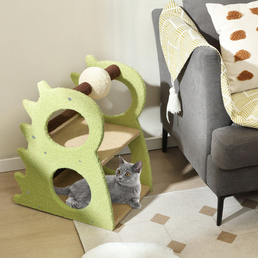2-Tier Cat Tree, Rotatable Sisal Scratching Ball, Green Cat Trees Condos & Scratchers Green at Gallery Canada