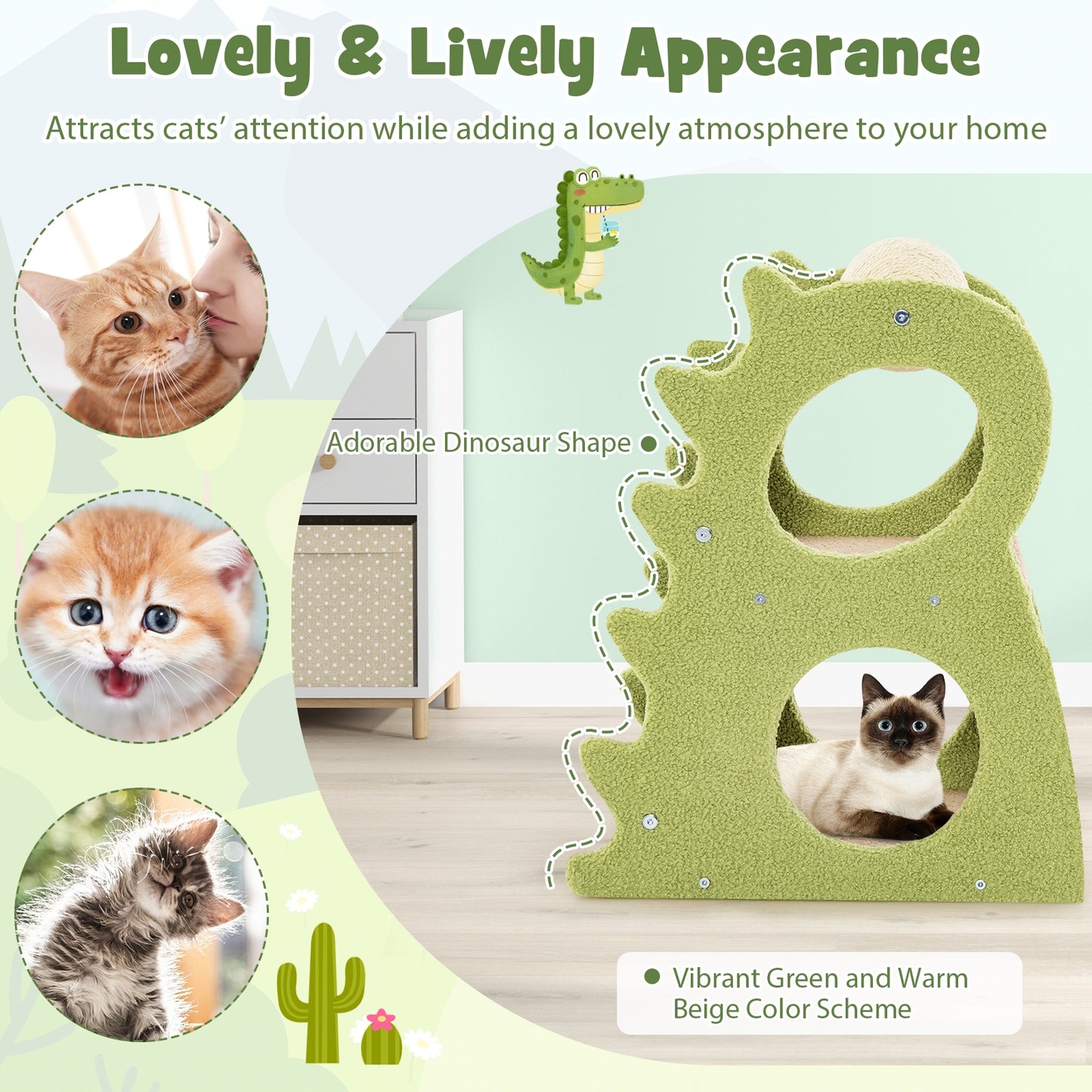 2-Tier Modern Cat Tree for Indoor Cats with Rotatable Sisal Scratching Ball, Green Cat Trees Condos & Scratchers at Gallery Canada