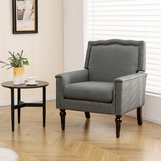 Mid-century Modern Armchair Linen Fabric Upholstered Accent Chair with Cushion, Gray Accent Chairs Gray at Gallery Canada