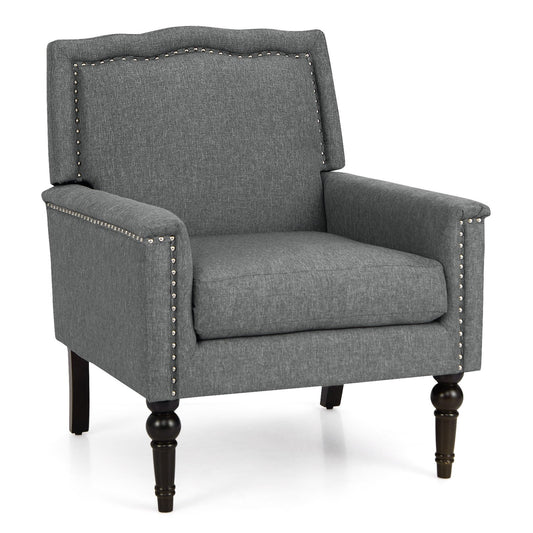 Mid-century Modern Armchair Linen Fabric Upholstered Accent Chair with Cushion, Gray at Gallery Canada