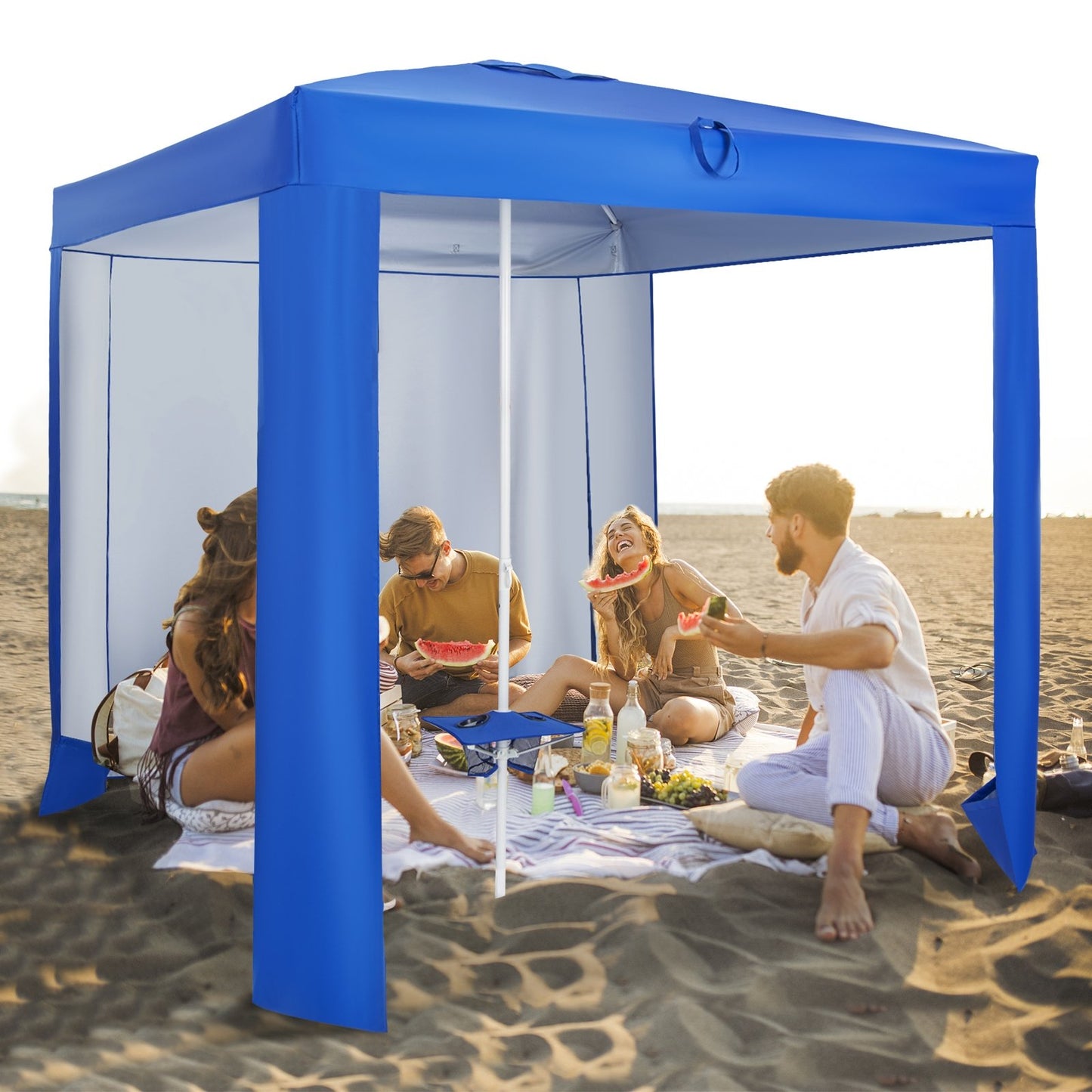 Beach Canopy Tent with Detachable Sidewall and Folding Table, Blue