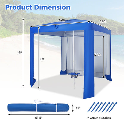 Beach Canopy Tent with Detachable Sidewall and Folding Table, Blue