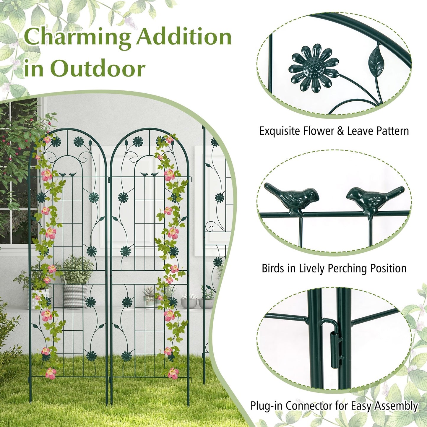 4 Pack 71 x 20 Inches Metal Garden Trellis for Climbing Plants, Green