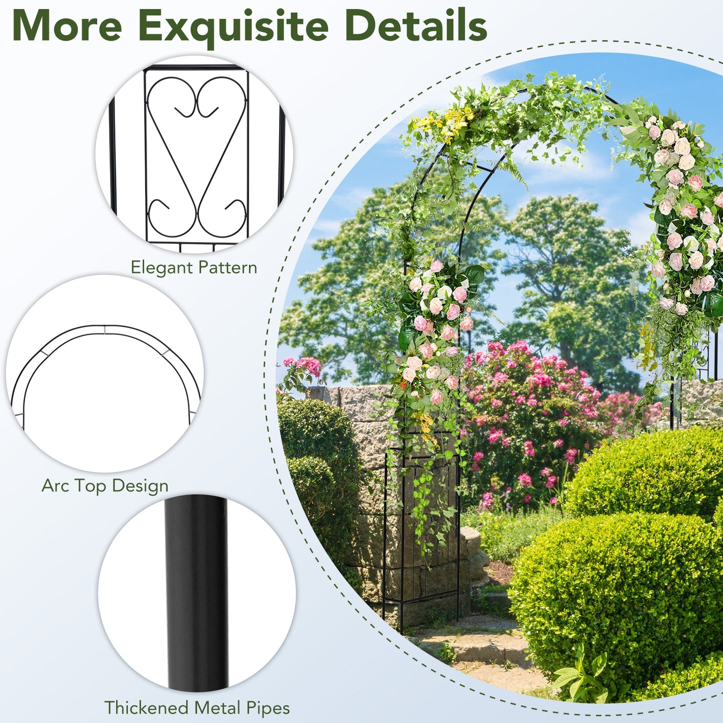 7.9 Feet Metal Garden Arch With Fence, Black Outdoor Decor at Gallery Canada