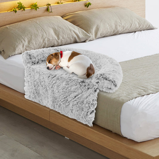 Plush Calming Dog Couch Bed, Anti-Slip Bottom, S, White Cat Supplies White at Gallery Canada