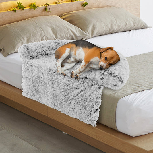 White Plush Calming Dog Couch Bed with Anti-Slip Bottom-M, White Cat Supplies M at Gallery Canada