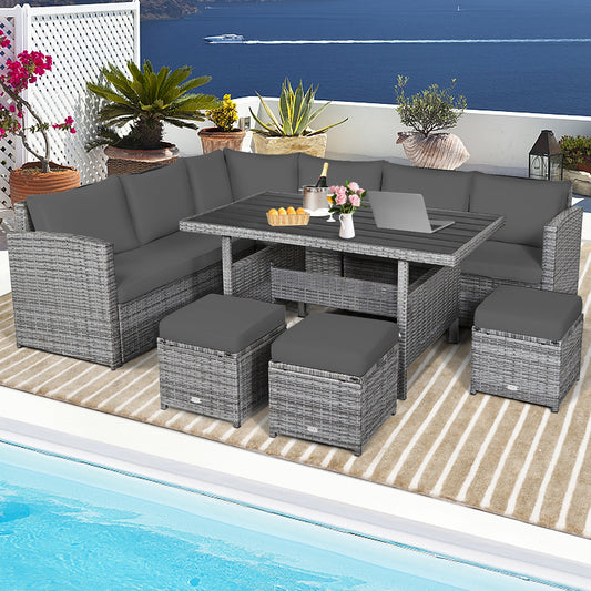 7 Piece Patio Rattan Dining Furniture Set, Sectional Sofa With Ottoman, Gray Outdoor Sectionals Gray at Gallery Canada