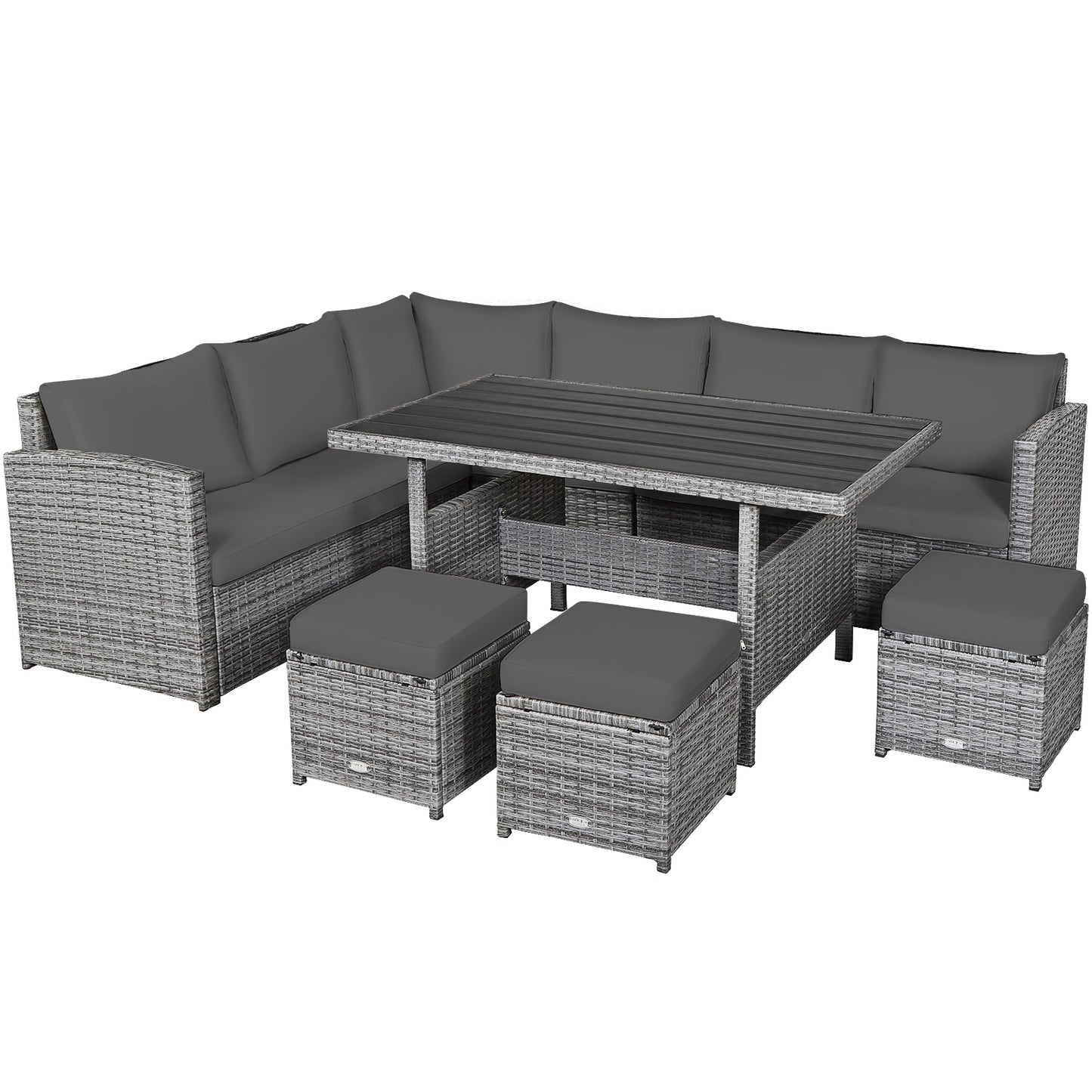 7 Piece Patio Rattan Dining Furniture Set, Sectional Sofa With Ottoman, Gray Outdoor Sectionals at Gallery Canada