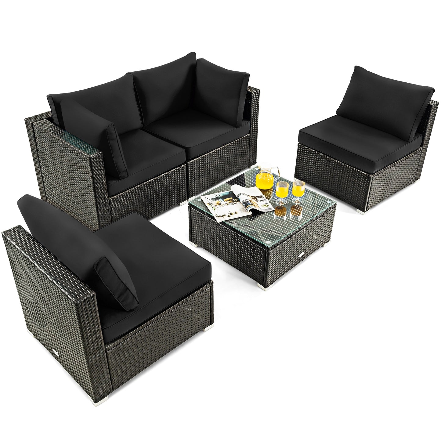 5-Piece Rattan Patio Set, Glass Table, Black Outdoor Sectionals at Gallery Canada