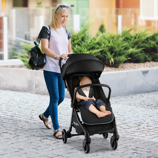 One-Hand Folding Portable Lightweight Baby Stroller with Aluminum Frame, Black Baby Strollers Black at Gallery Canada