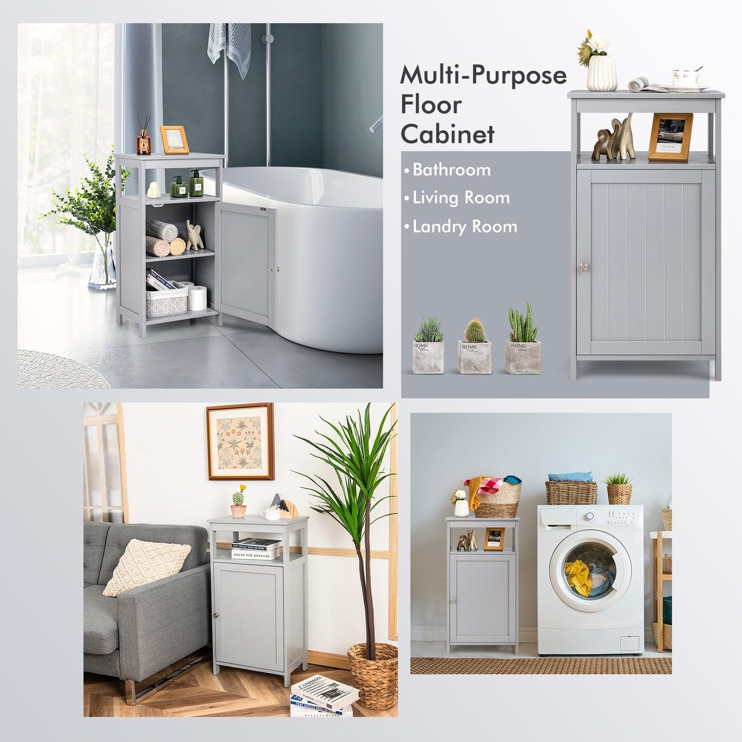 Bathroom Wooden Floor Cabinet with Multifunction Storage Rack, Gray Floor Cabinets at Gallery Canada