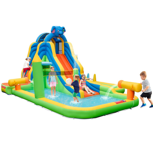 Inflatable Water Slide with Splash Pool and Climbing Wall for Oudoor Indoor without Blower, Multicolor