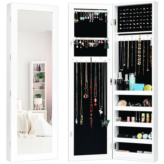 Door and Wall Mounted Armoire Jewelry Cabinet with Full-Length Mirror, White