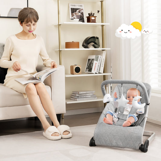 Foldable Baby Bouncer, Removable Fabric Cover, Toy Bar, Gray Baby Bouncer & Rocker Gray at Gallery Canada