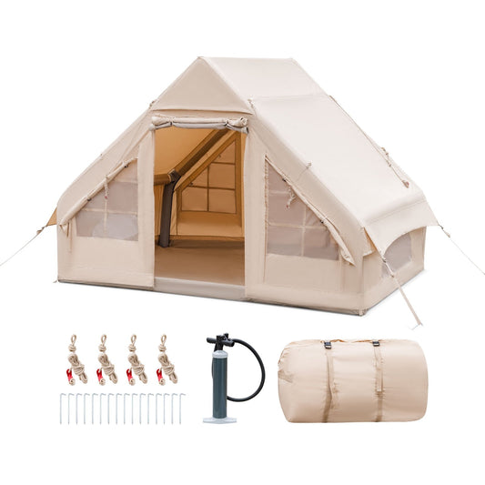 Inflatable Camping Tent 2/4/6 People Glamping Tent for Family Camping with Pump, Beige