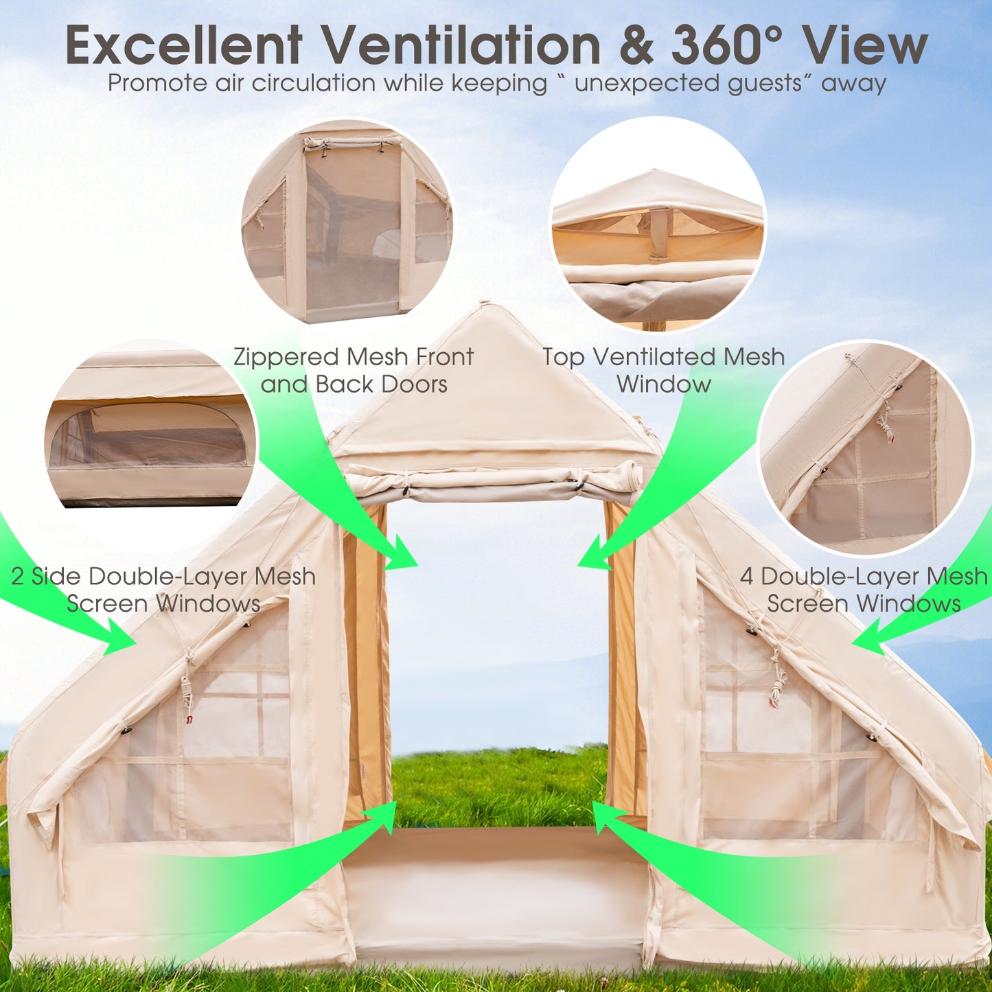 Inflatable Camping Tent, 2/4/6 People, Family Glamping Tent With Pump, Beige Canopies at Gallery Canada