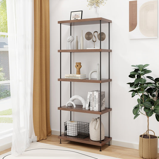 2/3/4/5-Tier Multipurpose Display Rack with Metal Frame-5-Tier, Walnut Bookcases Walnut at Gallery Canada