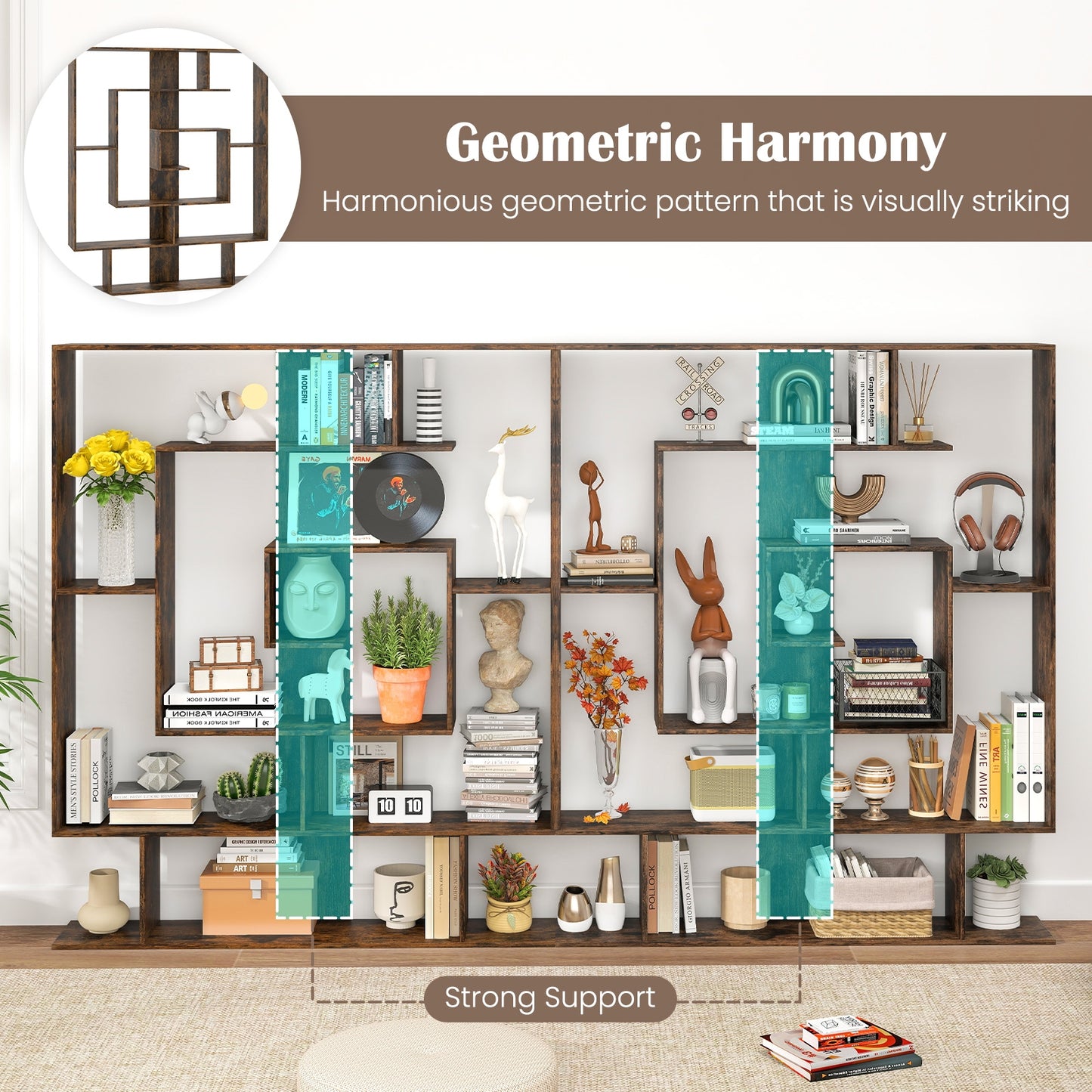 7-Tier Bookshelf Display Rack, Rustic Brown Bookcases at Gallery Canada
