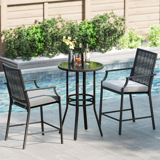 Patio Bar Stools Set of 2 Counter Height Rattan Bar Chairs with Armrest-Grey, Gray Patio Bar Furniture Gray at Gallery Canada