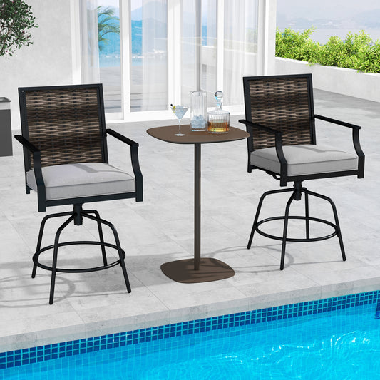 Outdoor PE Wicker Swivel Bar Stools Set of 2 Counter Height Patio Chairs with Back-Grey, Gray Patio Bar Furniture Gray at Gallery Canada
