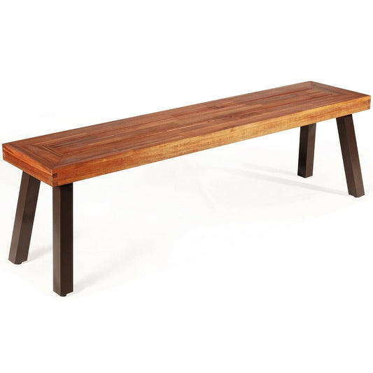 Patio Acacia Wood Dining Bench Seat with Steel Legs, Brown