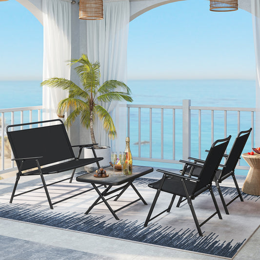 4 Pieces Patio Folding Furniture Set with SPC Coffee Table and Patio Chairs, Black Patio Conversation Sets Black at Gallery Canada