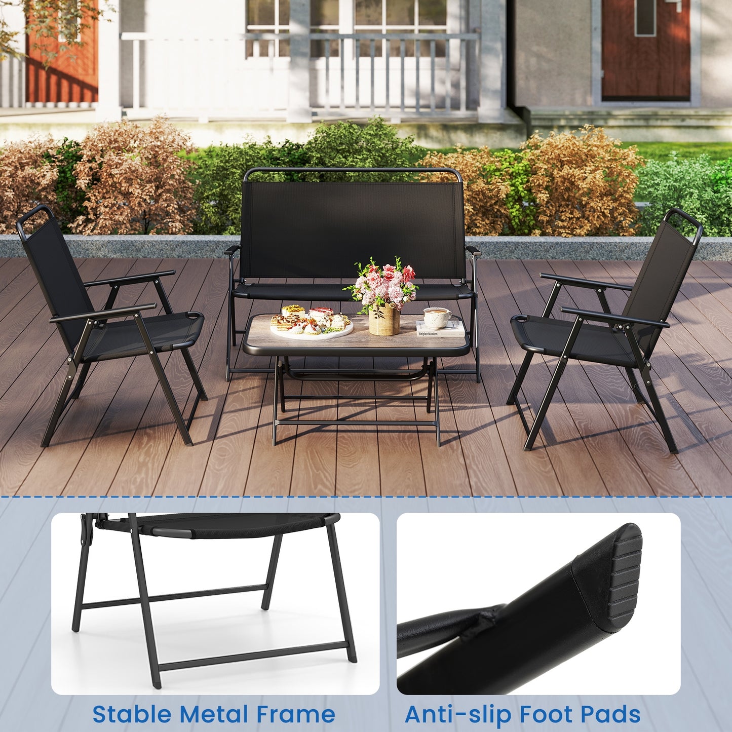 4 Piece Patio Furniture Set, SPC Coffee Table, Chairs, Black Patio Conversation Sets at Gallery Canada