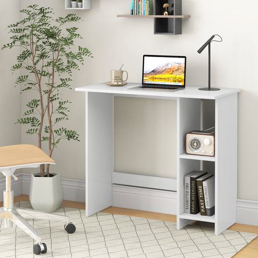 Small Computer Desk with Storage and Adjustable Shelf, White Office Desks White at Gallery Canada