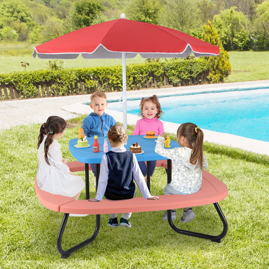 Toddler Outdoor Activity Table with Adjustable and Collapsible Umbrella, Blue