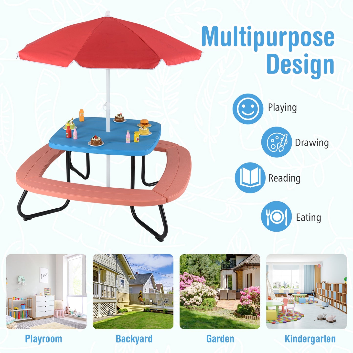 Toddler Outdoor Activity Table with Adjustable and Collapsible Umbrella, Blue
