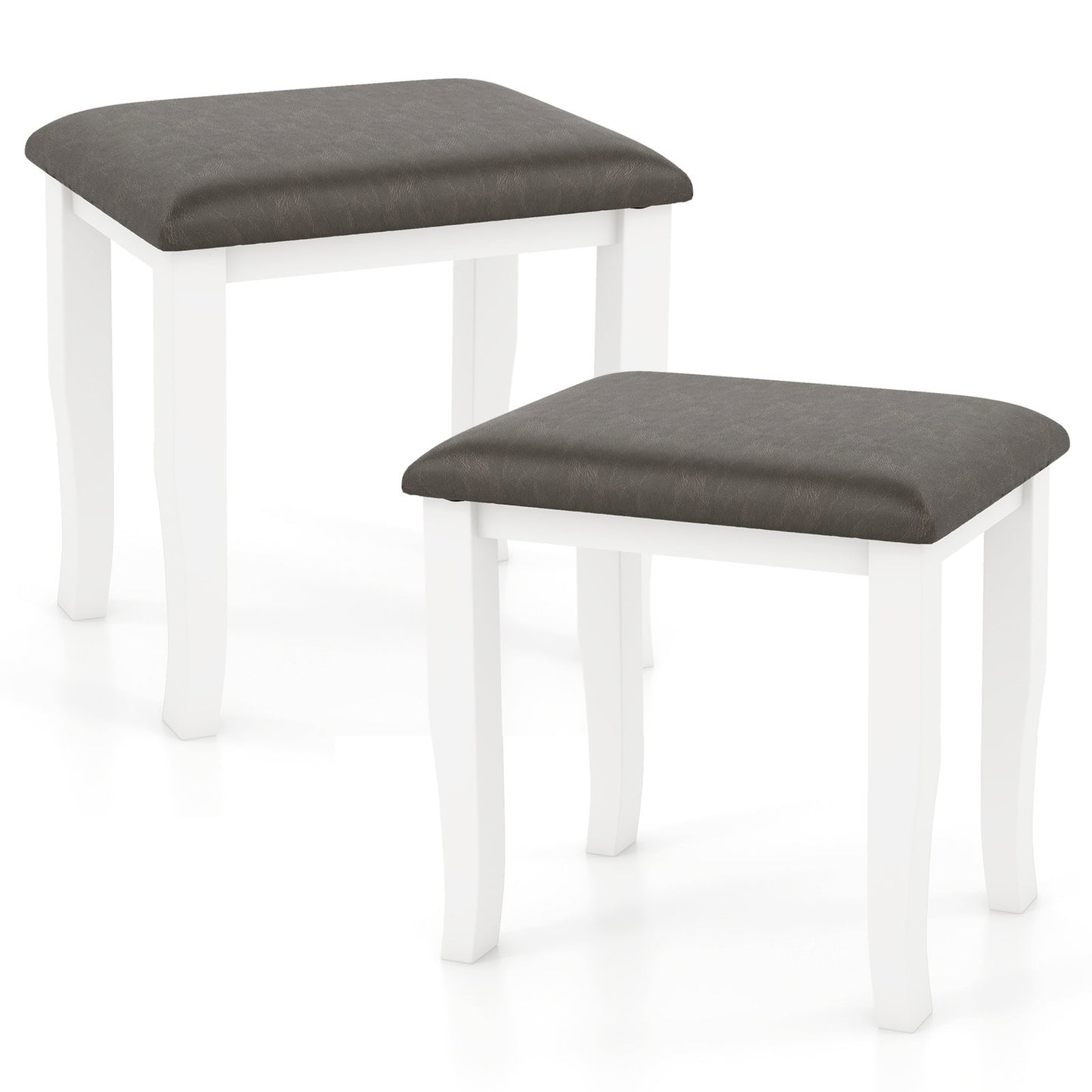 Faux Leather Vanity Stool Chair Set of 2 for Makeup Room and Living Room-Gray and White, Gray & White