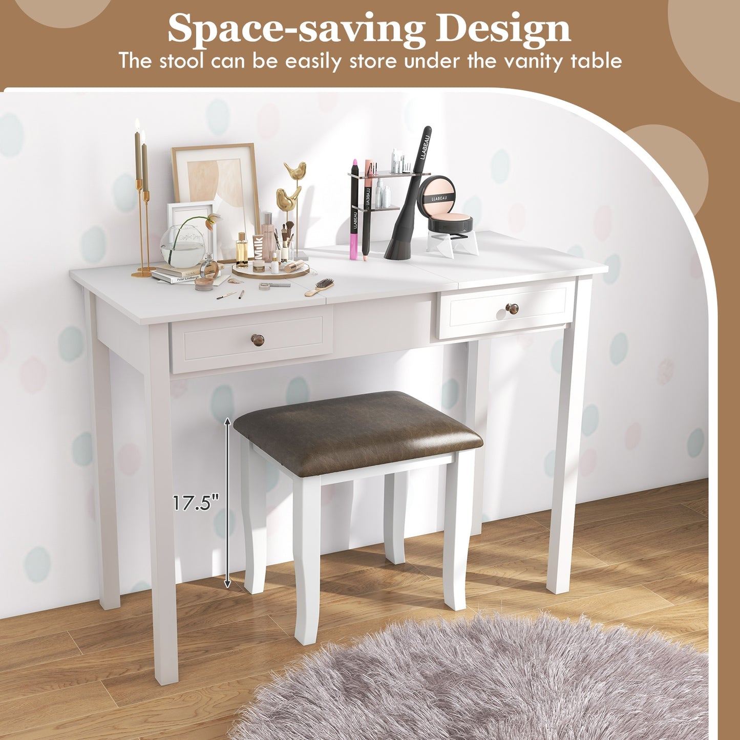 Faux Leather Vanity Stool Set, 2 and White Chairs, Gray Ottomans at Gallery Canada