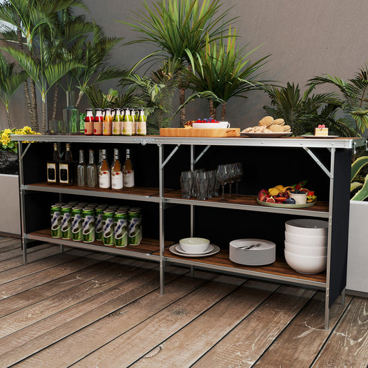 Aluminum Portable Picnic Table, 2-Tier Shelves, Spacious Tabletop Camping Furniture Coffee at Gallery Canada