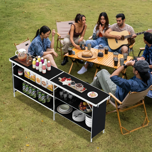 Aluminum Portable Picnic Table, 2-Tier Open Shelves, Spacious Tabletop, Black Camping Furniture Black at Gallery Canada