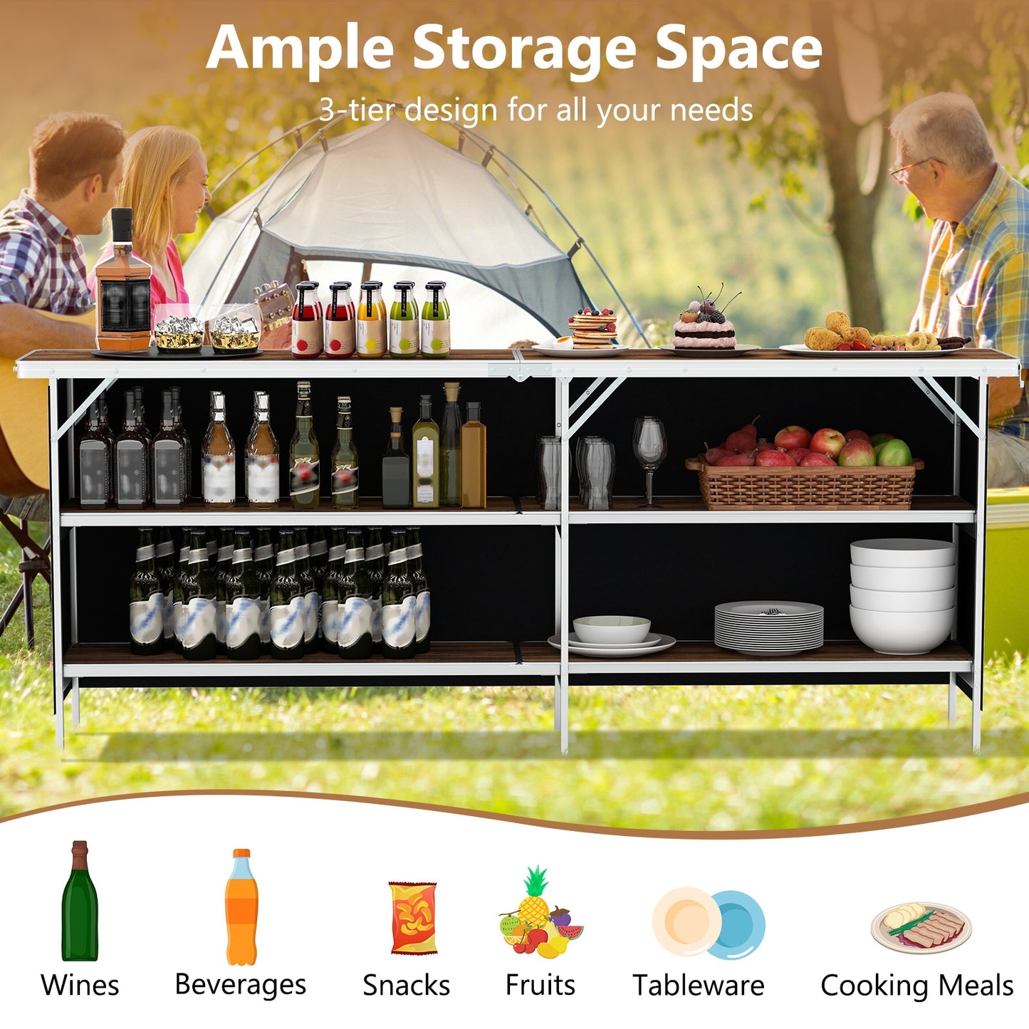 Aluminum Portable Picnic Table, 2-Tier Shelves, Spacious Tabletop Camping Furniture at Gallery Canada