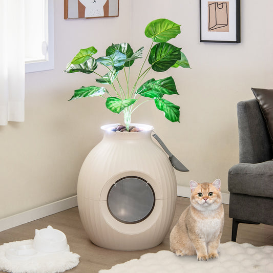 Smart Plant Cat Litter Box, Electronic Odor Removal, Sterilization, Beige Cat Houses Beige at Gallery Canada
