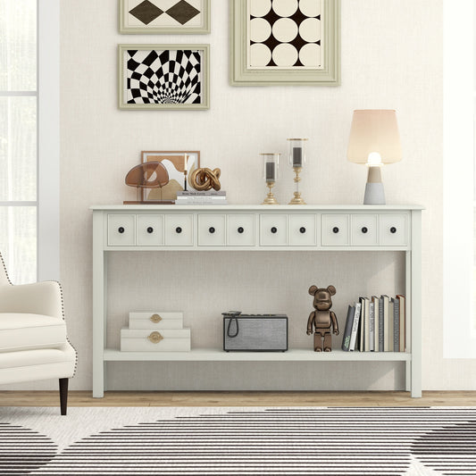 60 Inch Sofa Table, 4 Drawers, Open Shelf, White Console Tables White at Gallery Canada