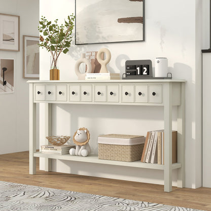 60 Inch Long Sofa Table with 4 Drawers and Open Shelf for Living Room, White at Gallery Canada
