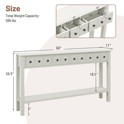 60 Inch Long Sofa Table with 4 Drawers and Open Shelf for Living Room, White at Gallery Canada