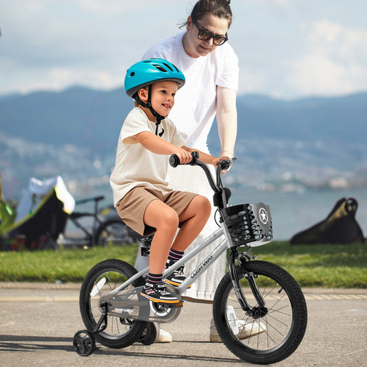 Kids Bike, 16 Inches, Adjustable, Transparent Chain Cover, Silver